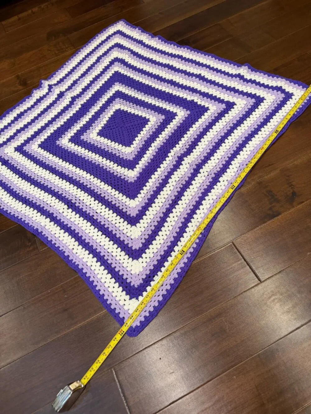 Vintage Handmade Crochet Crocheted Baby Blanket Approximately 4 ft square Purple
